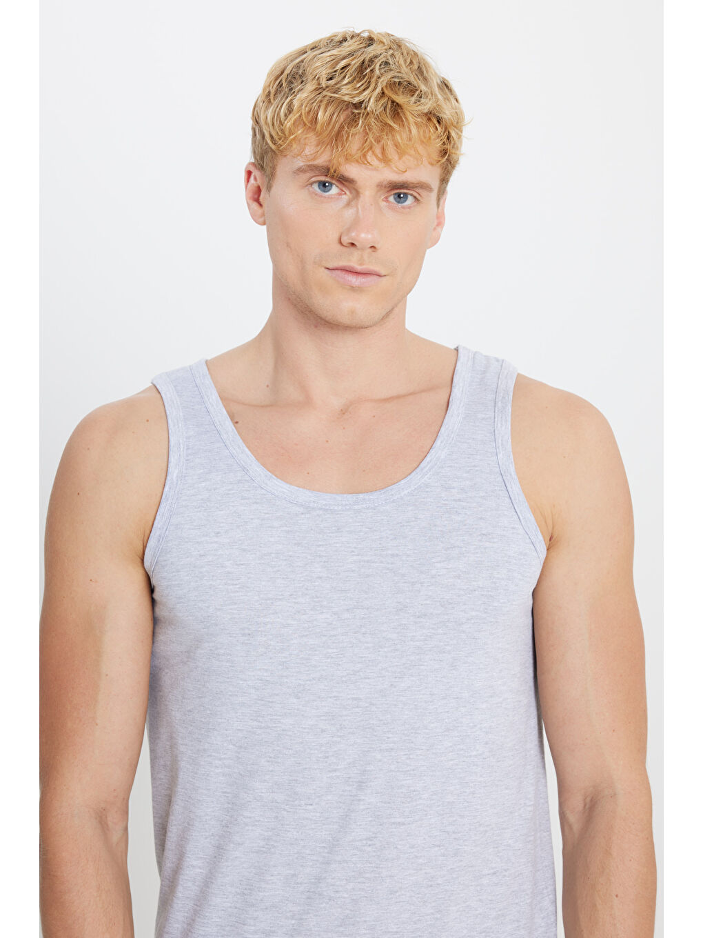 Erkek Gri Melanj Premium %100 Pamuk 2'li Paket Atlet-4