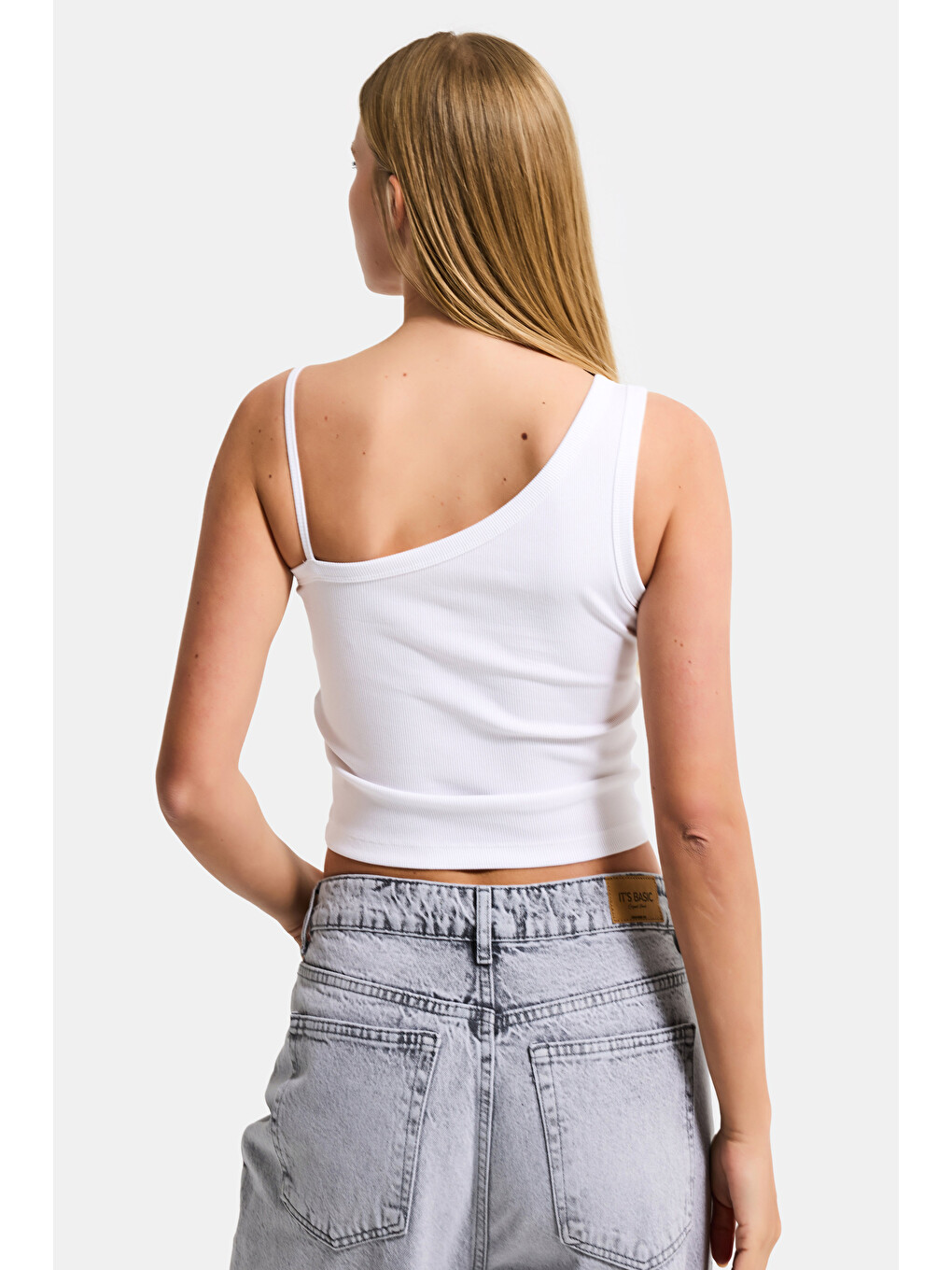 Kadın Beyaz W5 Drop Detaylı Tek Kol Askılı Özel Elastan Kumaş Body-1