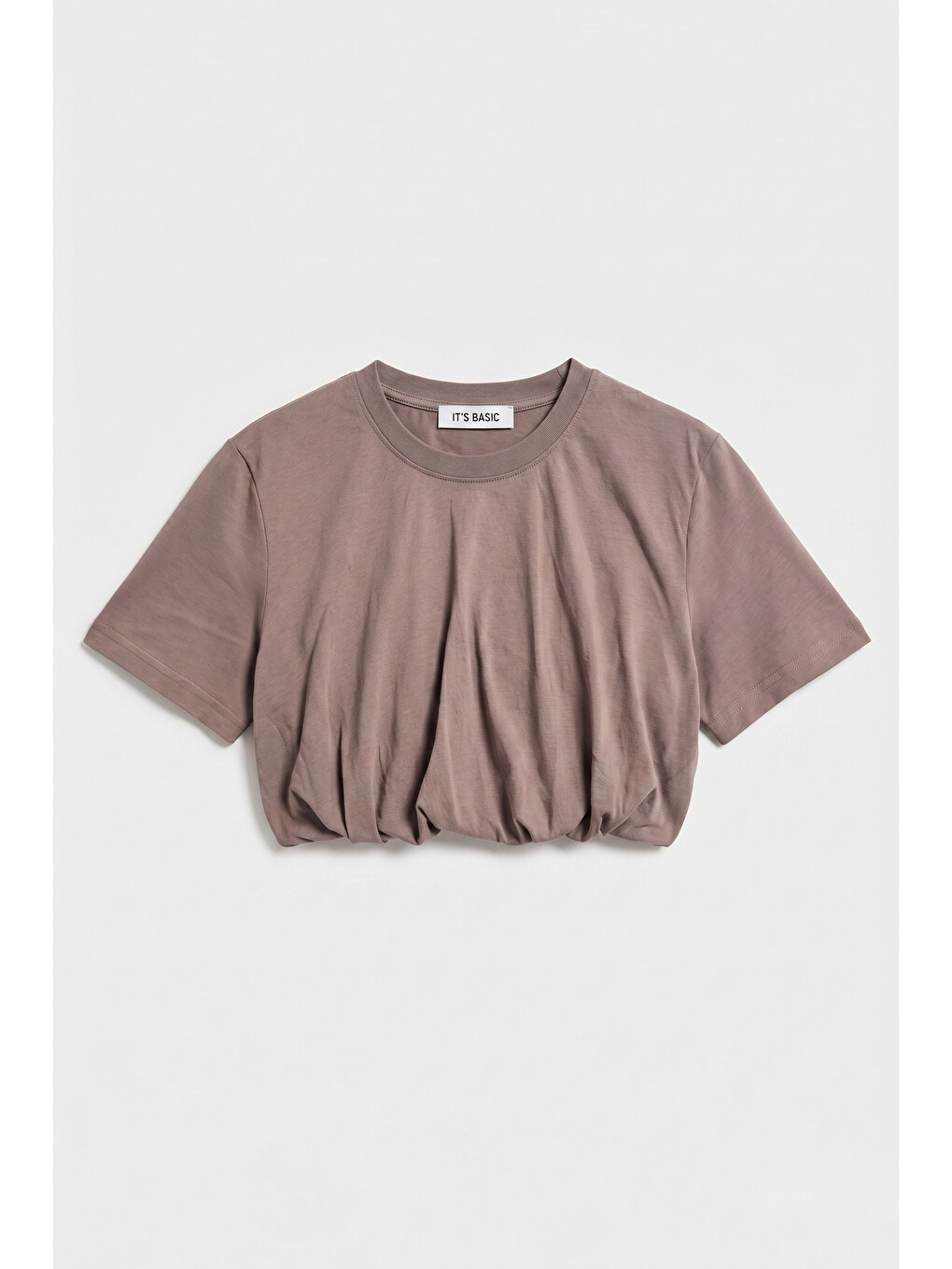 Kadın Açık Antrasit S6-16 Crop Balon Fit T-shirt