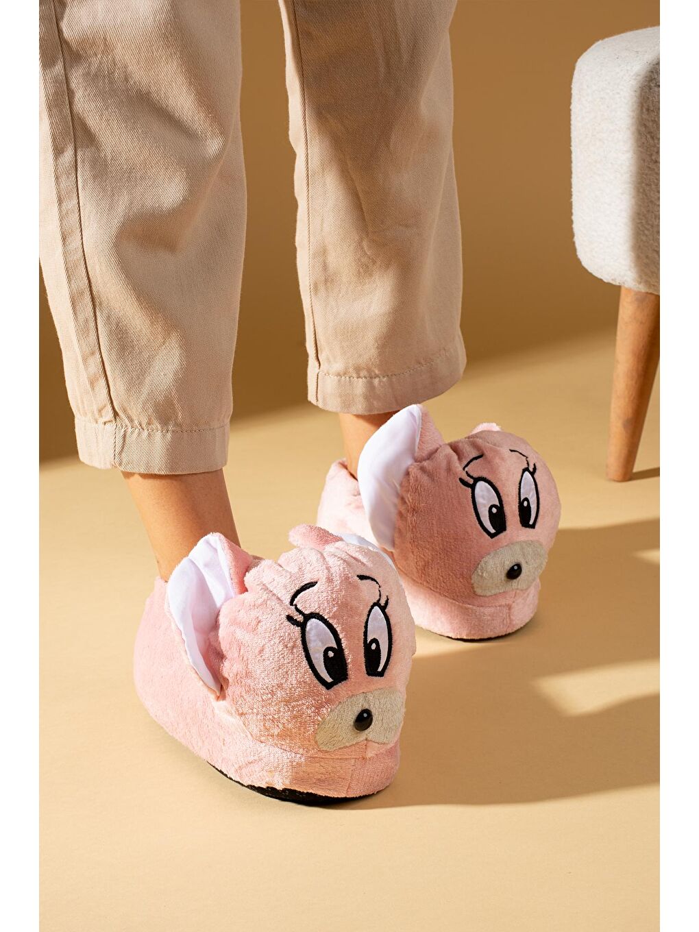 Pembe Sevimli Hayvan Figürlü Termal Taban Kadın Panduf P01-25-Jery-1