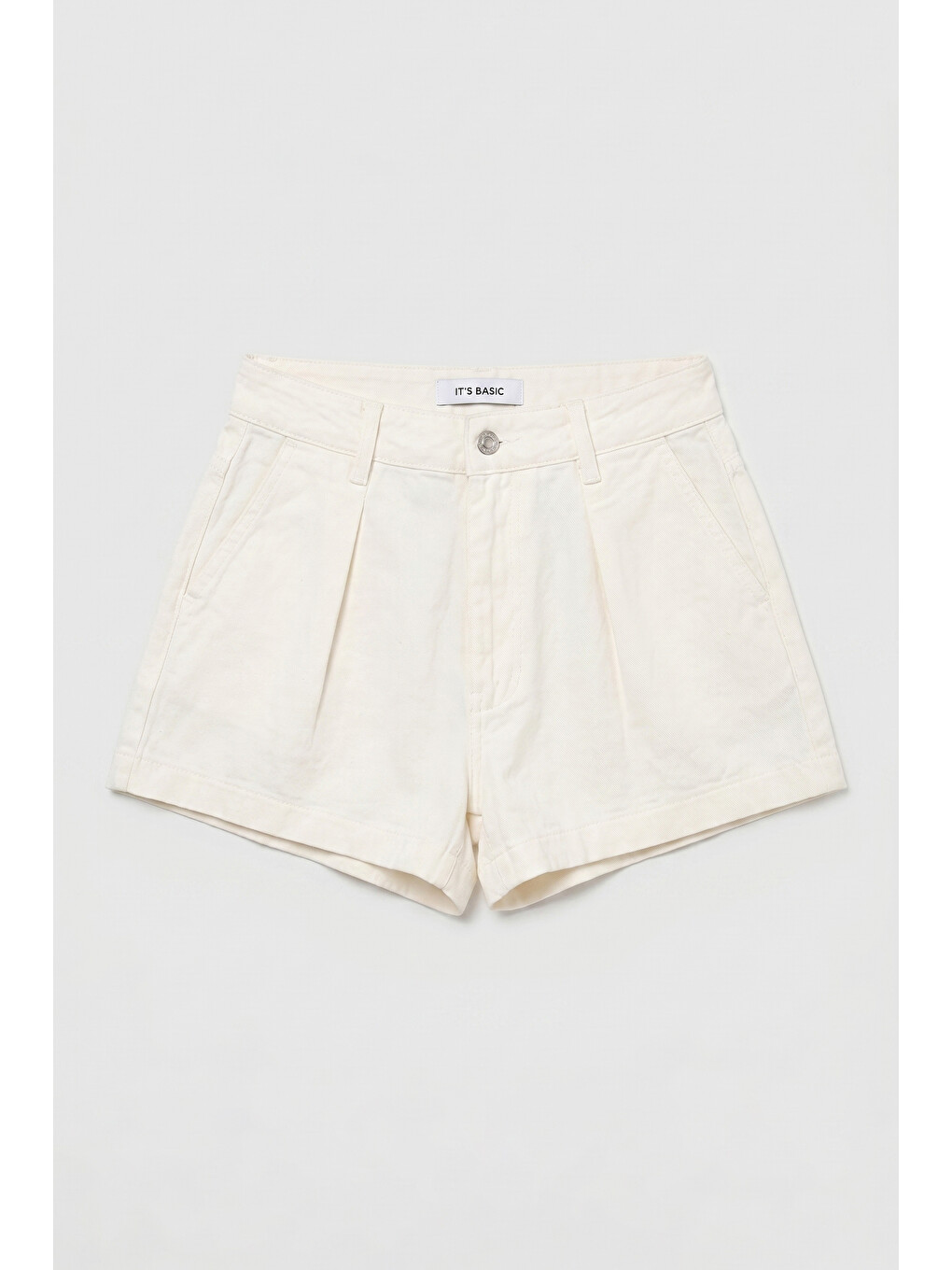 Kadın Kırık Beyaz Renk 7s6-101 Mini Boy Pileli %100 Pamuk Denim Şort