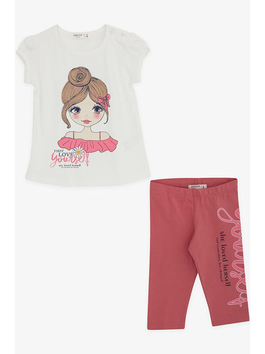 Kız Çocuk Kapri Taytlı Takım Kız Baskılı Ekru (1.5 Yaş)