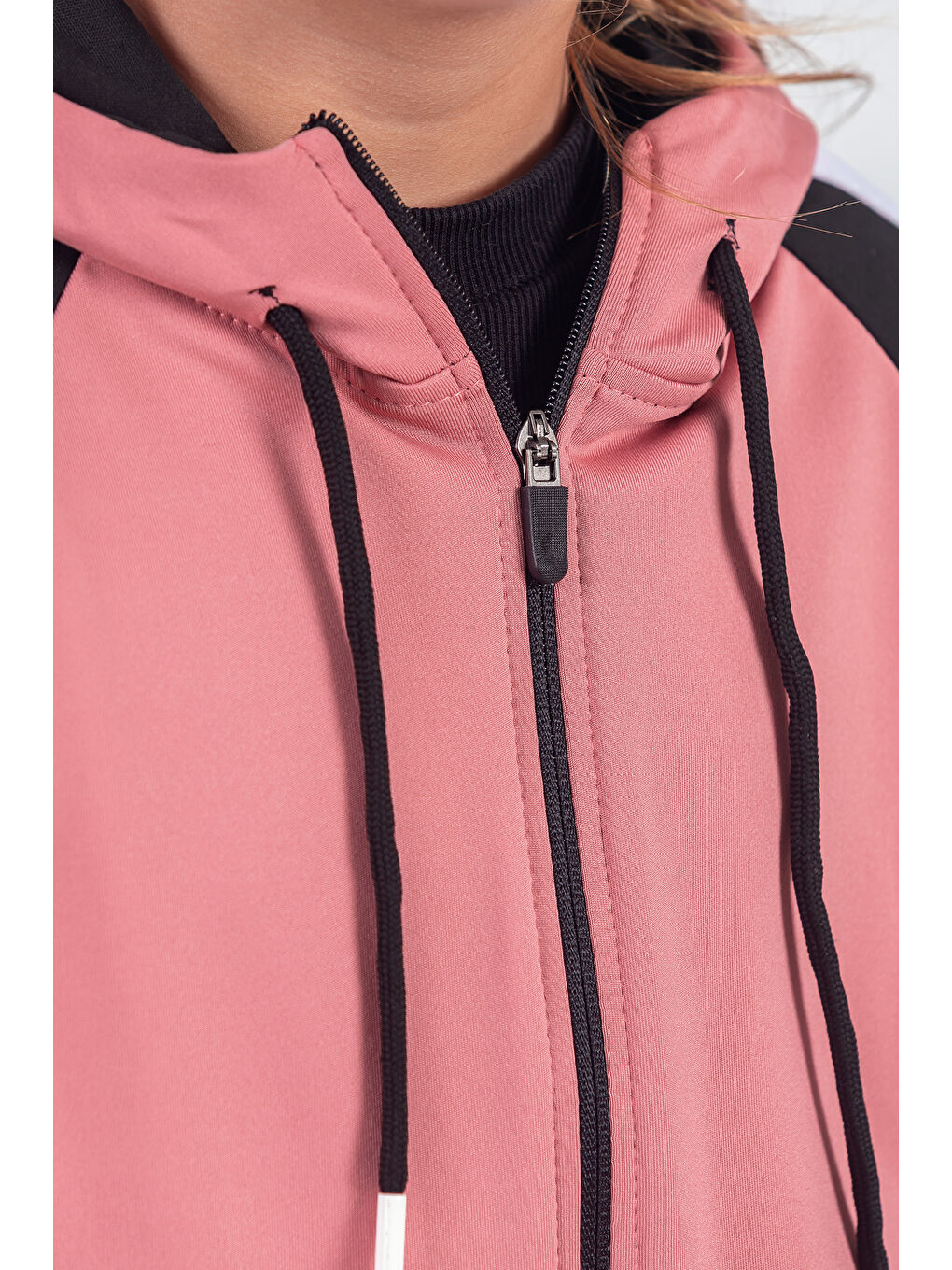 Pembe Unisex Şerit Detaylı Kapüşonlu Çocuk Eşofman Takımı-9