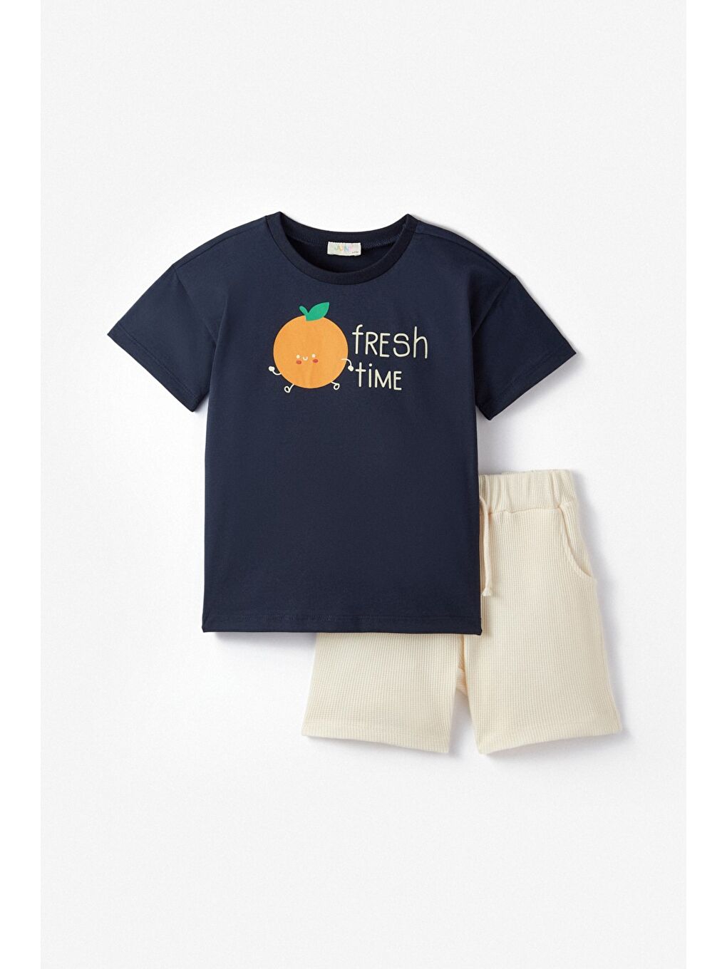 Lacivert Erkek Çocuk Gögüste Baskılı Dokulu Şort Takım