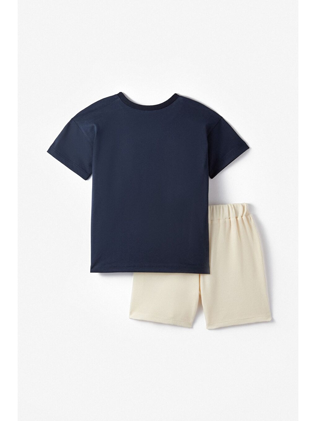 Lacivert Erkek Çocuk Gögüste Baskılı Dokulu Şort Takım-1