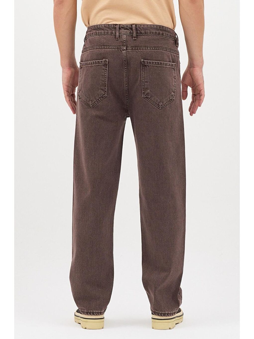 Kahverengi Reax 896 Beli Lastikli İpli Baggy Bol Kesim Jean Pantolon-4