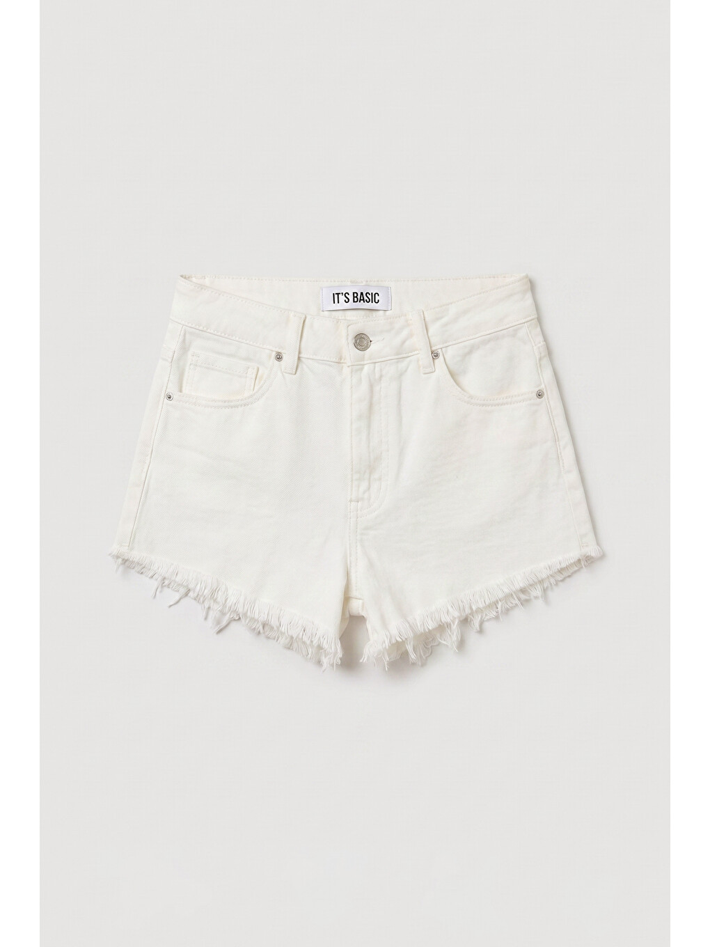 Kadın Kırık Beyaz 7s6-101 Mini Paça Püsküllü Denim Şort