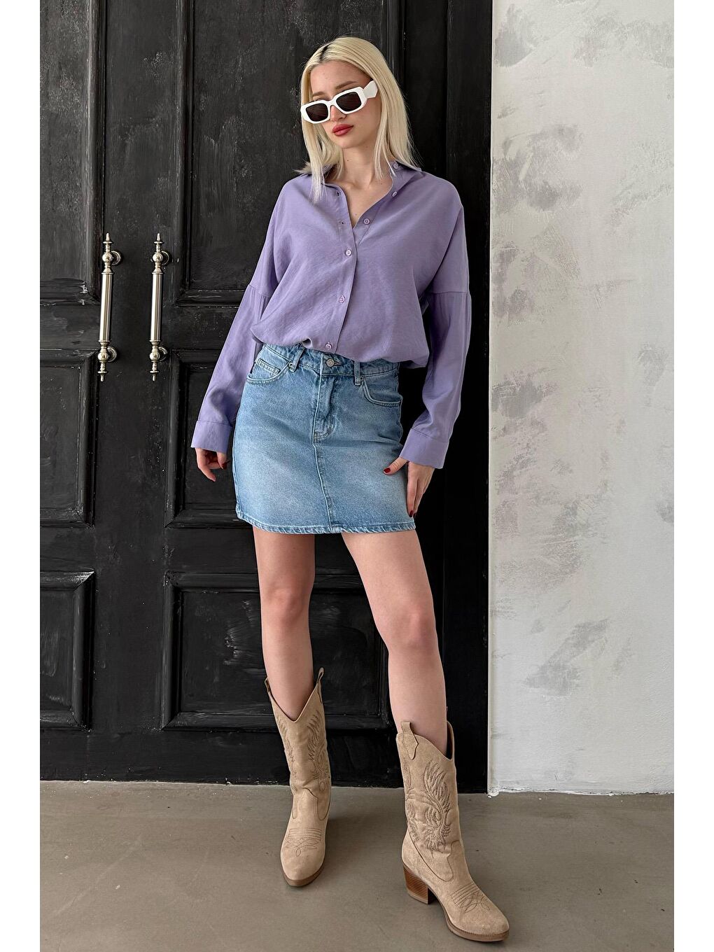 Lila Uzun Kollu Oversize Gömlek Mg2003-6