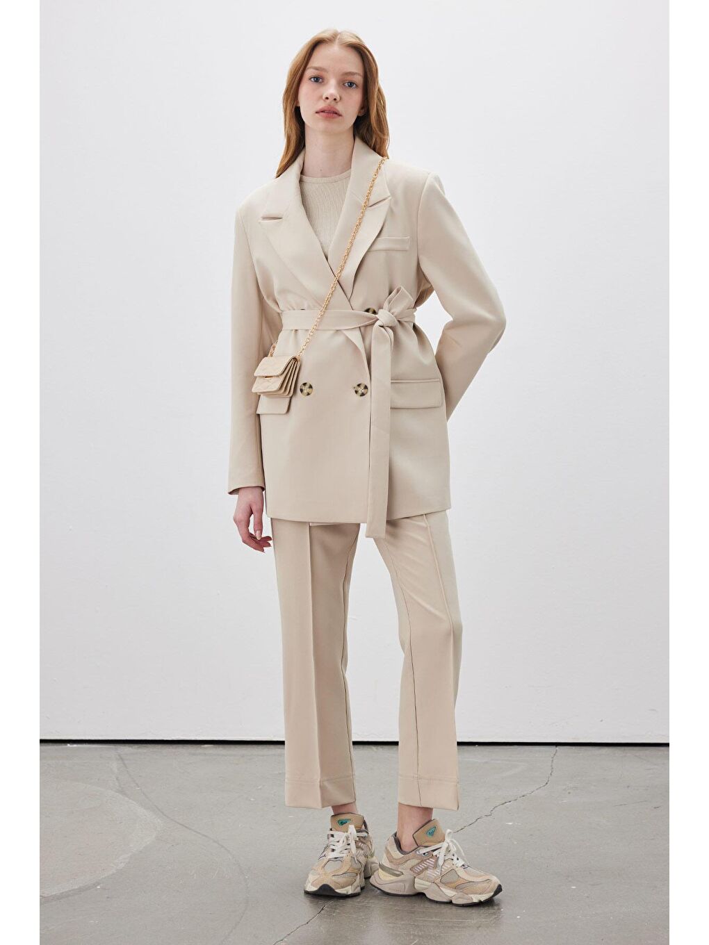 Düz Kesim Kumaş Pantolon Koyu Bej-2