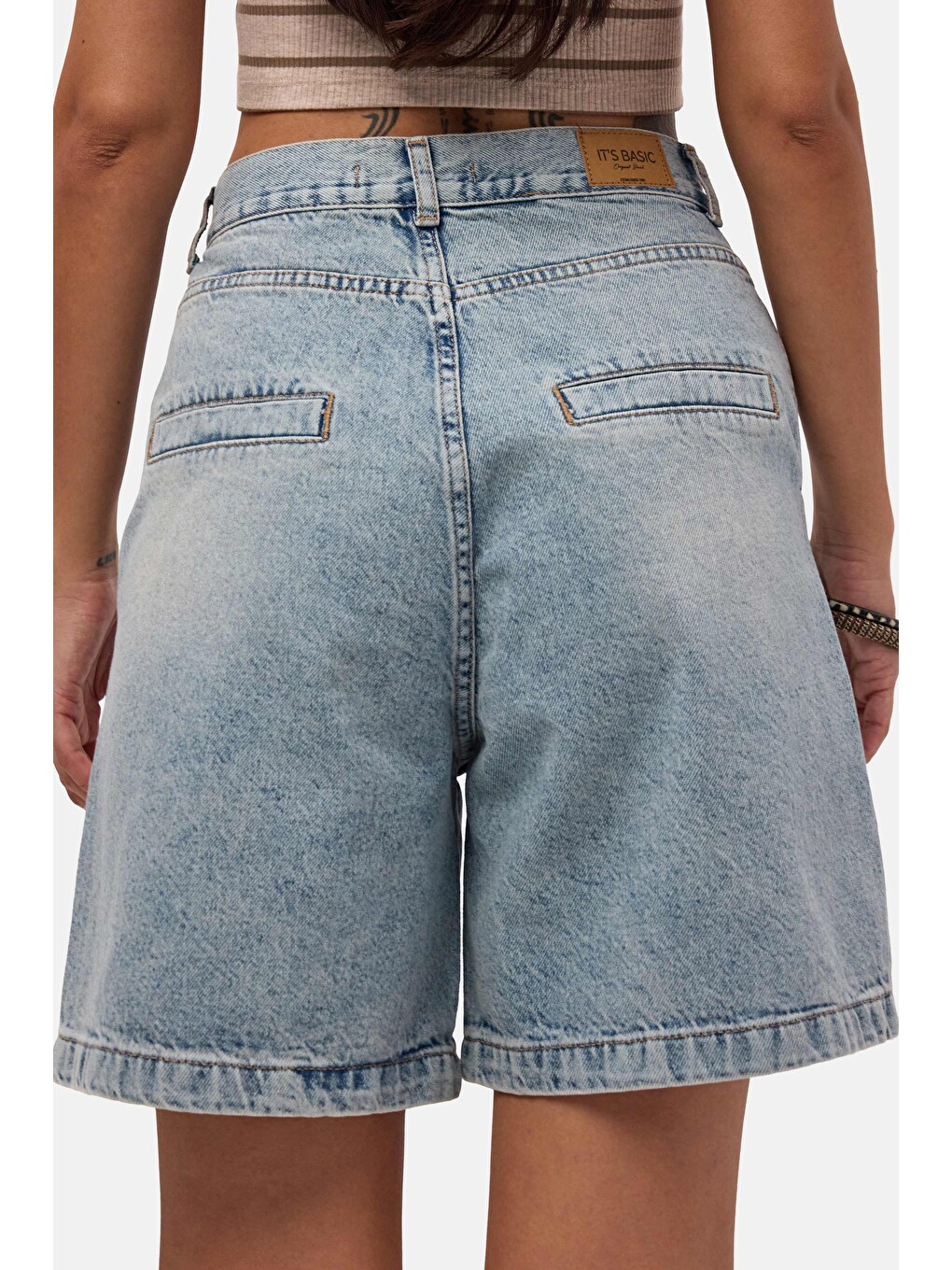 Mavi Kadın Jean Rengi 12s6-32 Skater Fit Denim Bermuda Şort-1