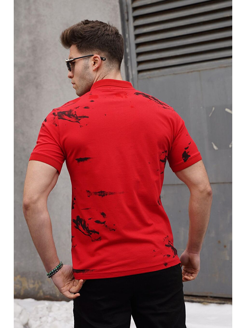 Polo Yaka Desenli Kırmızı Erkek Tişört-2