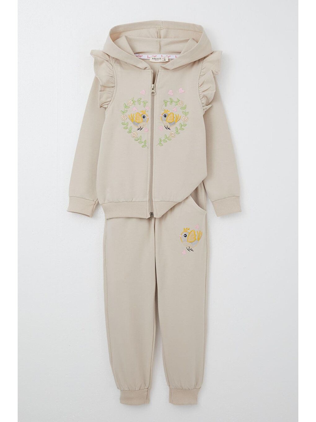 Kız Bebek Eşofman Takım Çiçek & Kuş Nakışlı Bej (1.5 Yaş)-7