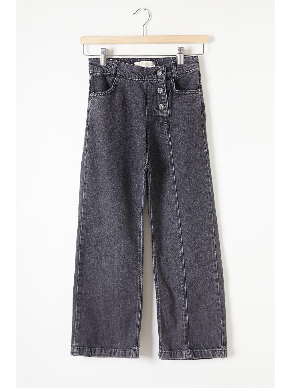 Siyah Geniş Paça Yandan Patlı Kız Jean Pantolon 16219