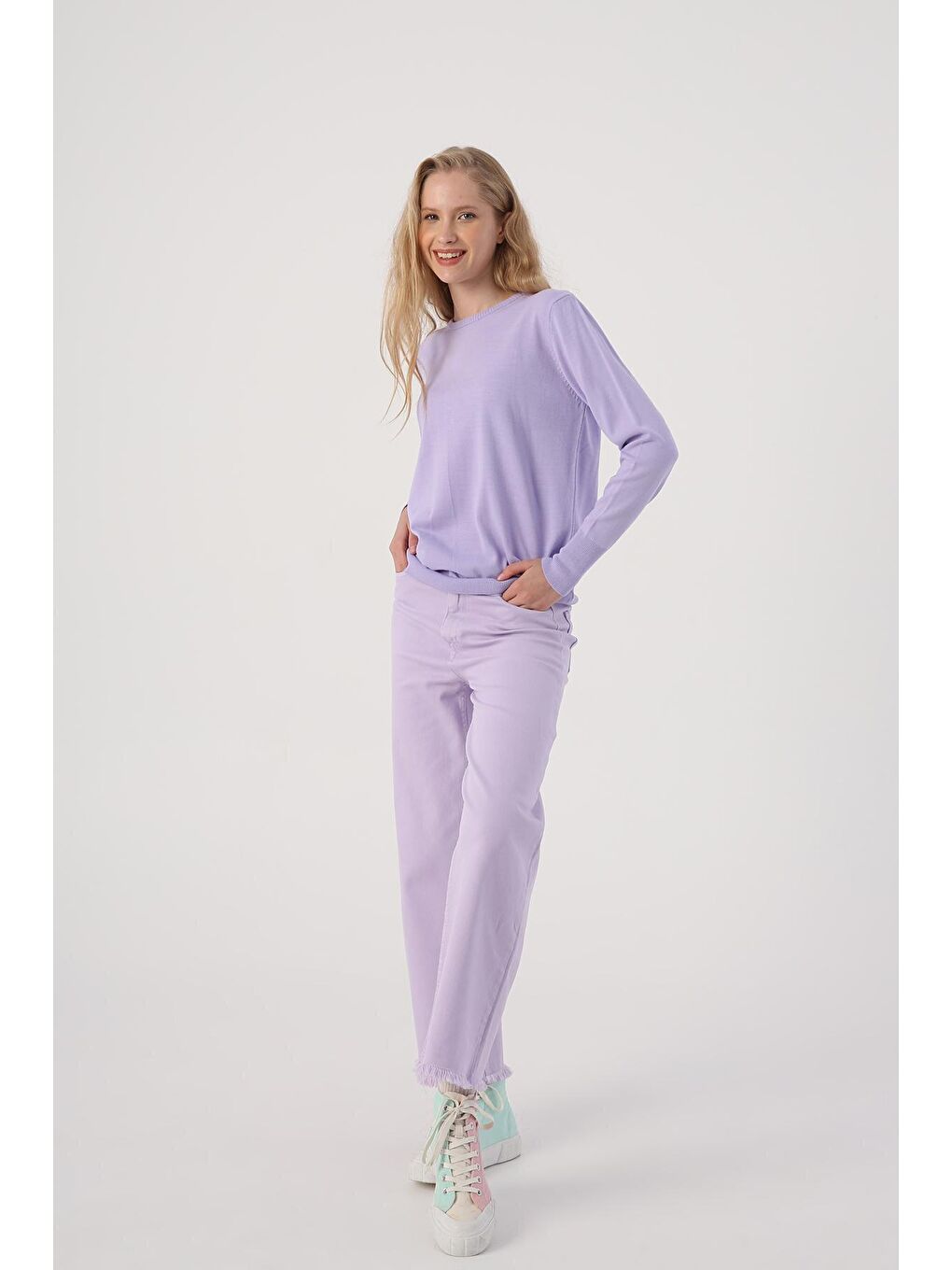 Lila Bisiklet Yaka Triko Kazak