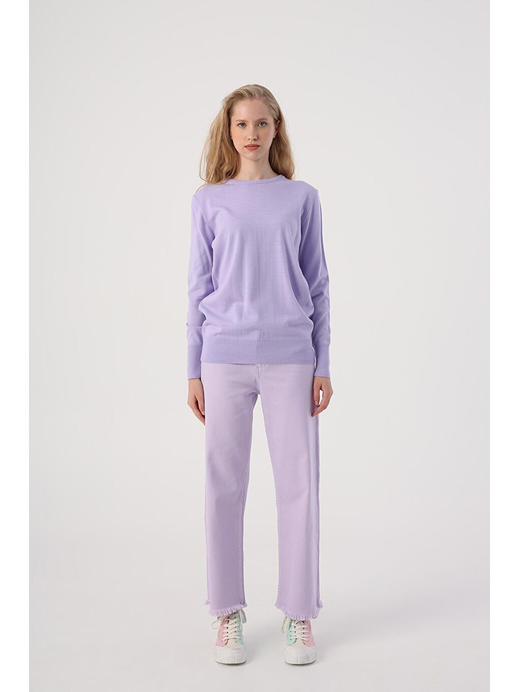 Lila Bisiklet Yaka Triko Kazak-1