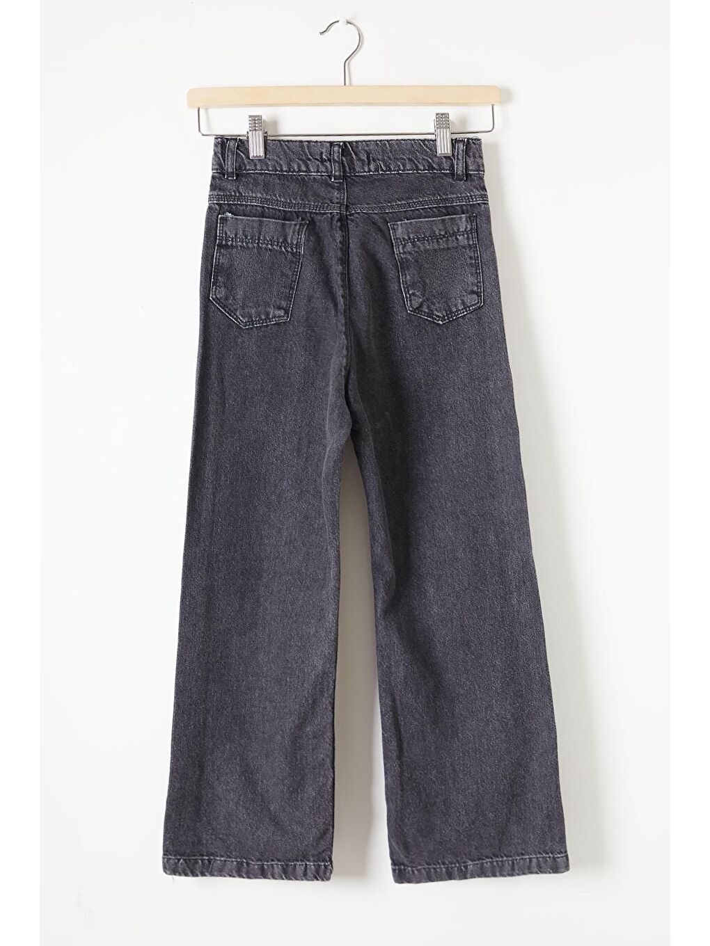 Siyah Geniş Paça Yandan Patlı Kız Jean Pantolon 16219-3