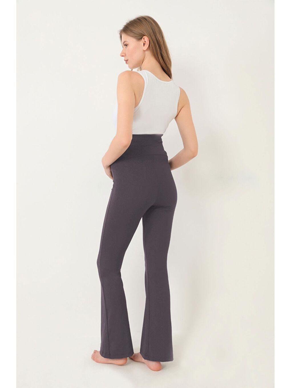 Gri Füme Yüksek Bel Hamile İspanyol Paça Kadın Tayt-4