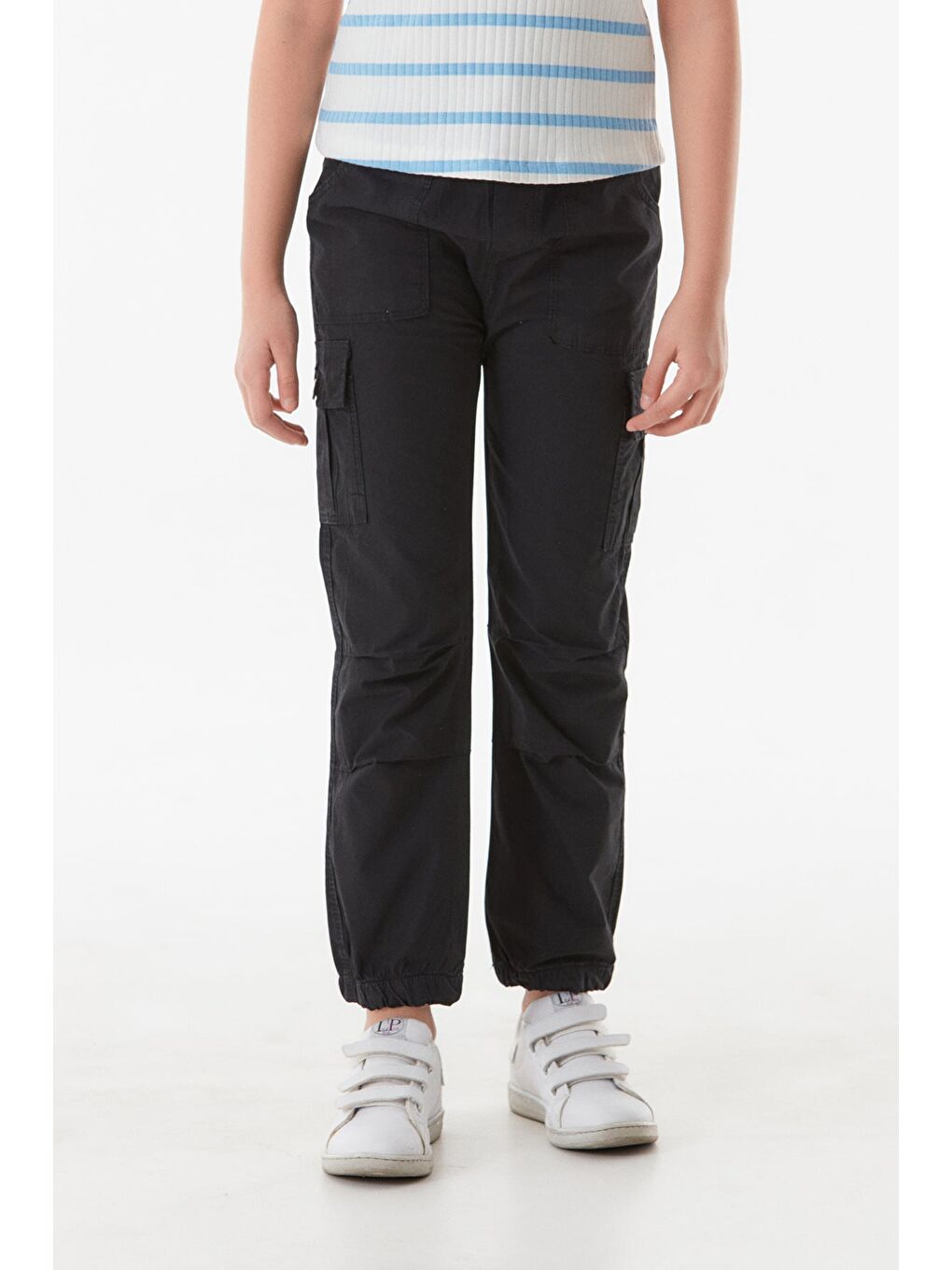 Siyah Beli Lastikli Kargo Cepli Unisex Pantolon-1