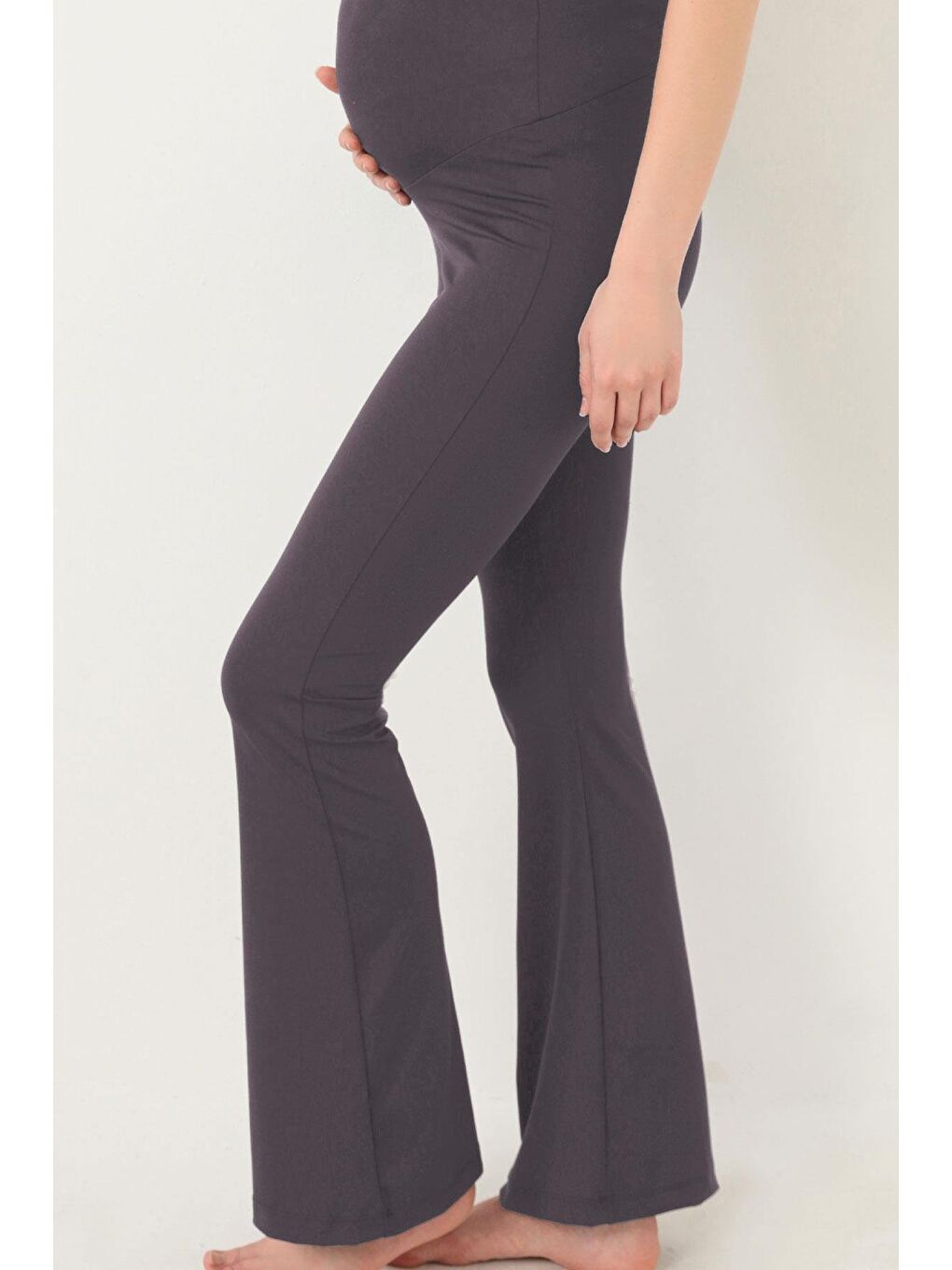 Gri Füme Yüksek Bel Hamile İspanyol Paça Kadın Tayt-5