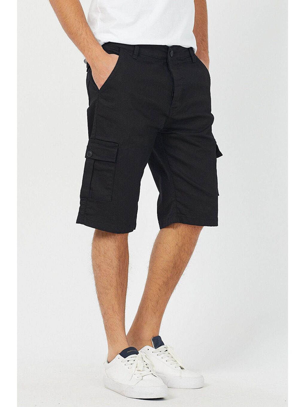 Siyah Erkek Kamuflaj Kargo Cep Elastanlı jean Şort-1