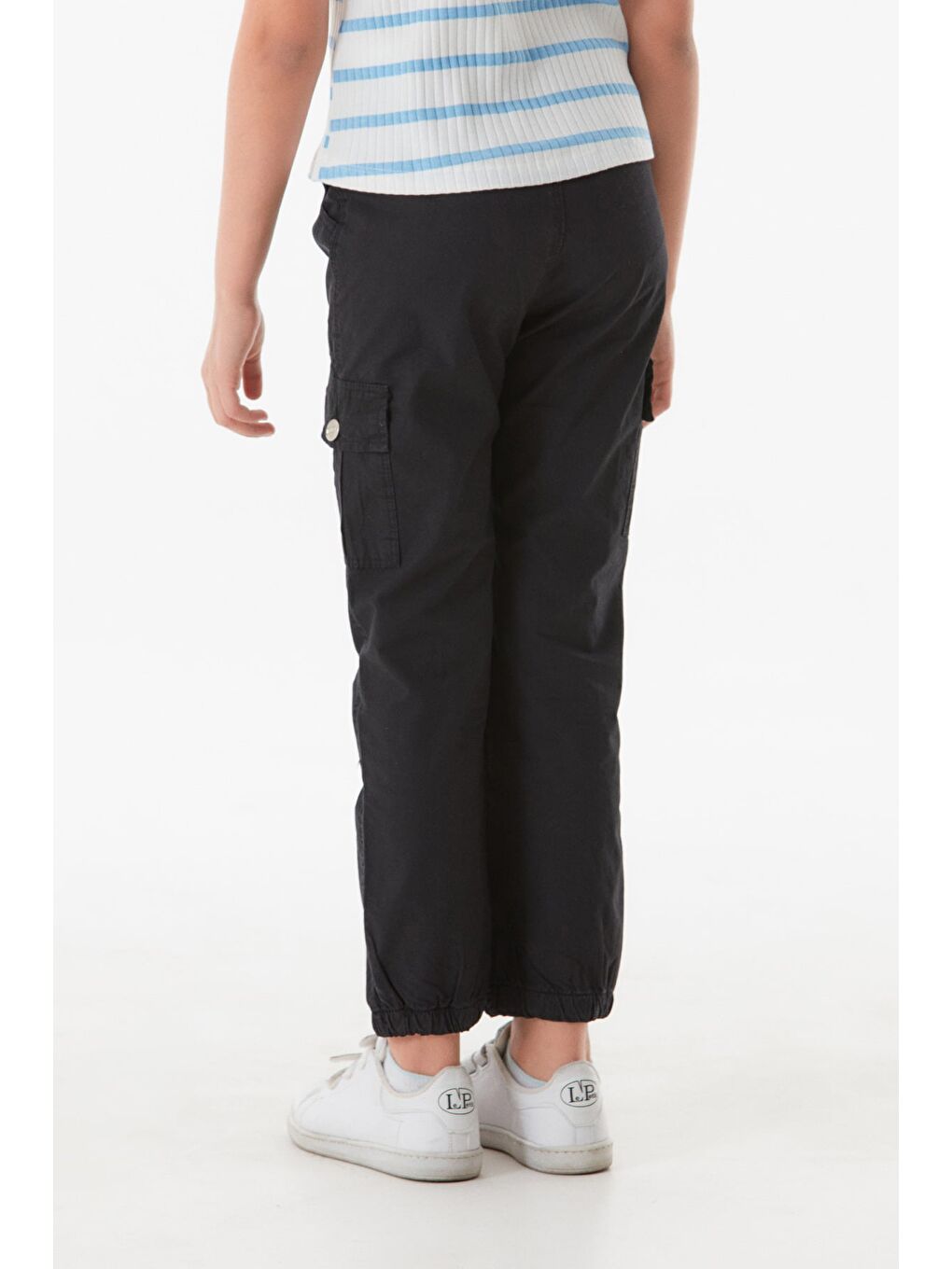 Siyah Beli Lastikli Kargo Cepli Unisex Pantolon-2