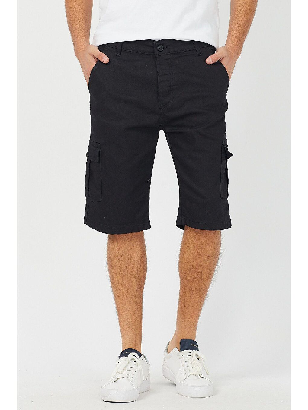 Siyah Erkek Kamuflaj Kargo Cep Elastanlı jean Şort-3