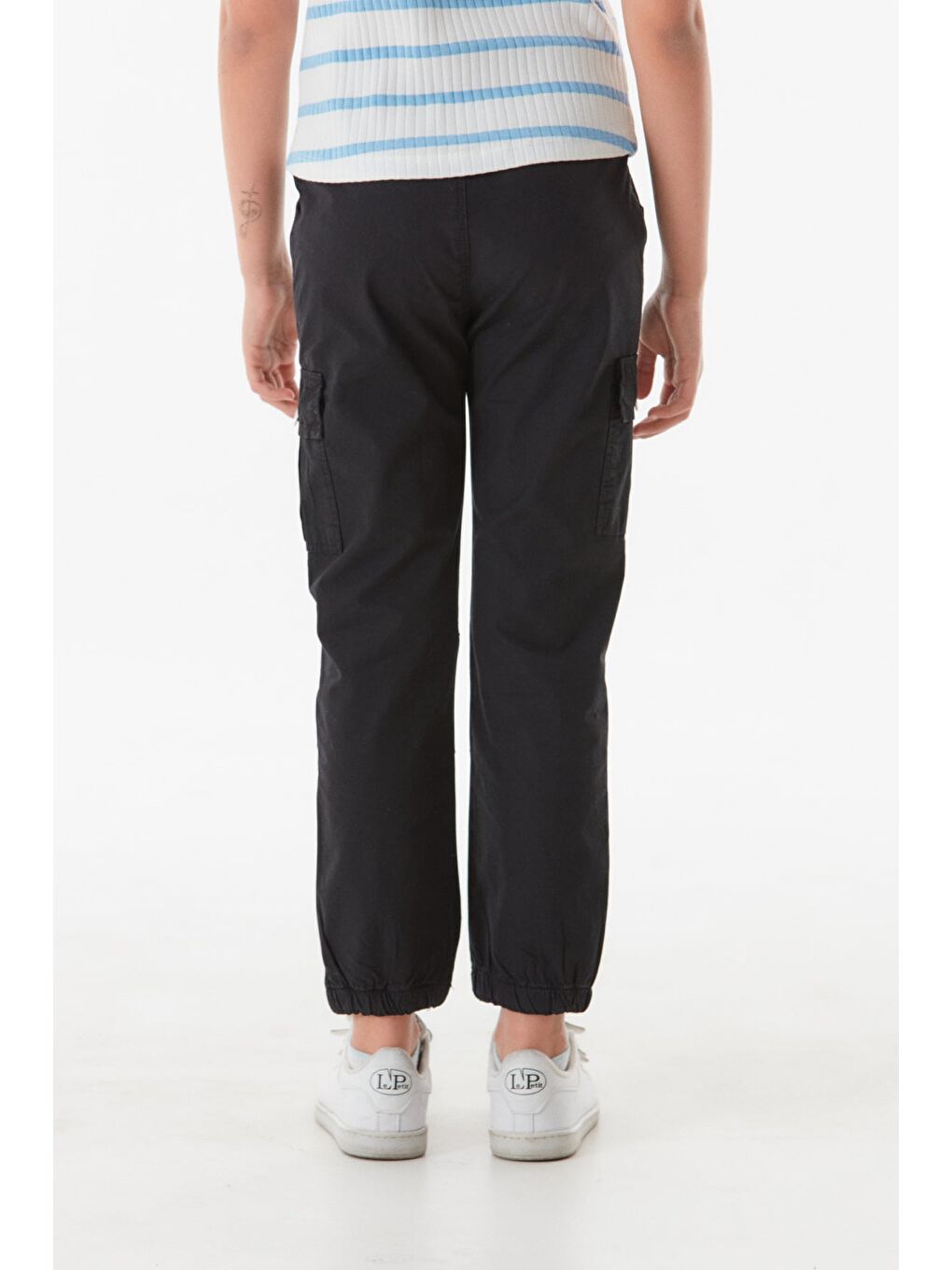 Siyah Beli Lastikli Kargo Cepli Unisex Pantolon-3