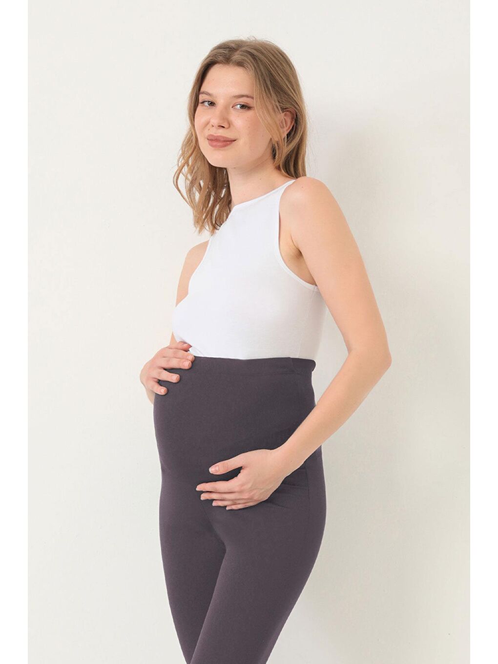 Gri Füme Yüksek Bel Hamile İspanyol Paça Kadın Tayt-6