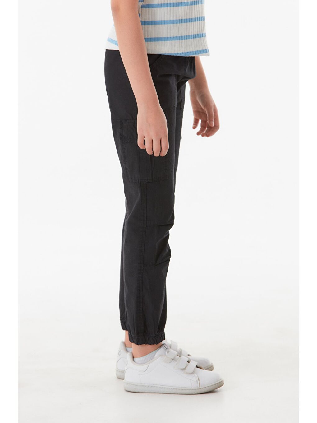 Siyah Beli Lastikli Kargo Cepli Unisex Pantolon-4