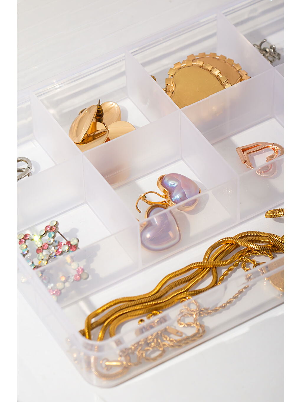 Renksiz 4 lü ORG-601 Aria 12 Bölmeli Kendinden Kapaklı Takı Toka Organizeri Düzenleyici - Şeffaf-2