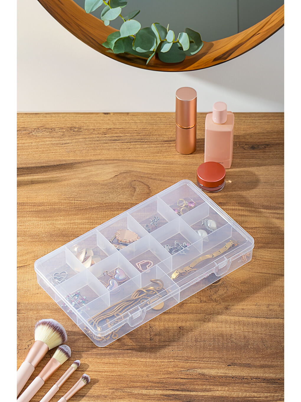 Renksiz 4 lü ORG-601 Aria 12 Bölmeli Kendinden Kapaklı Takı Toka Organizeri Düzenleyici - Şeffaf-3