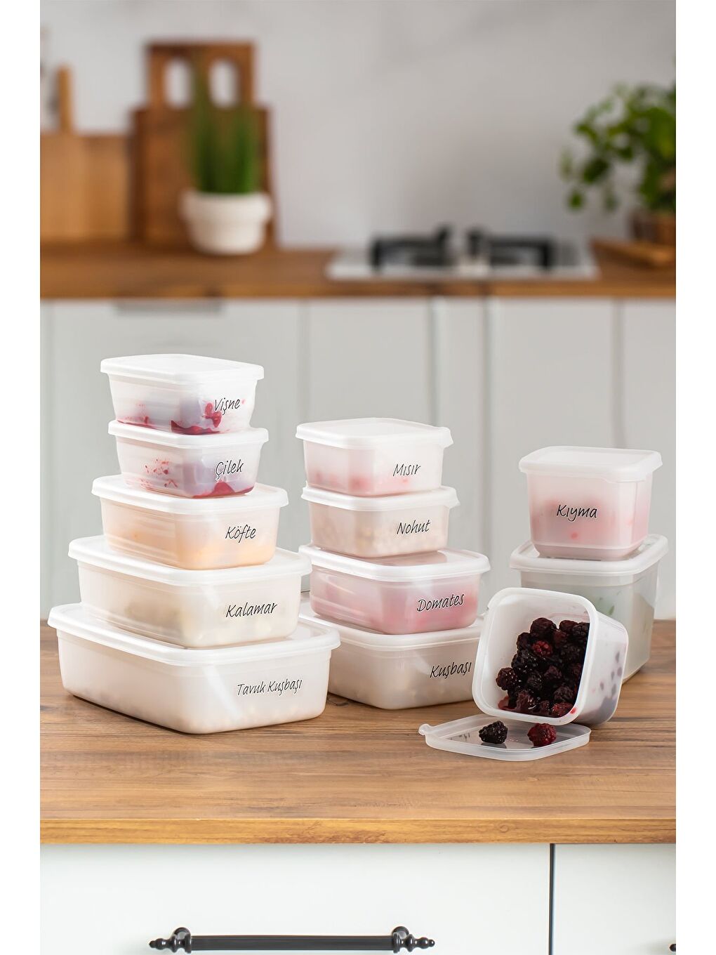 Renksiz 1126 12'lı Etiketli No Frost -25°c Derin Dondurucu Mikrodalga Yiyecek Erzak Saklama Kabı Seti Beyaz-1