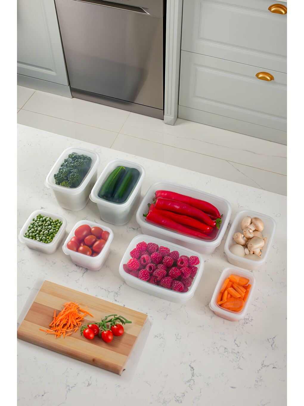 Renksiz 1126 12'lı Etiketli No Frost -25°c Derin Dondurucu Mikrodalga Yiyecek Erzak Saklama Kabı Seti Beyaz-2