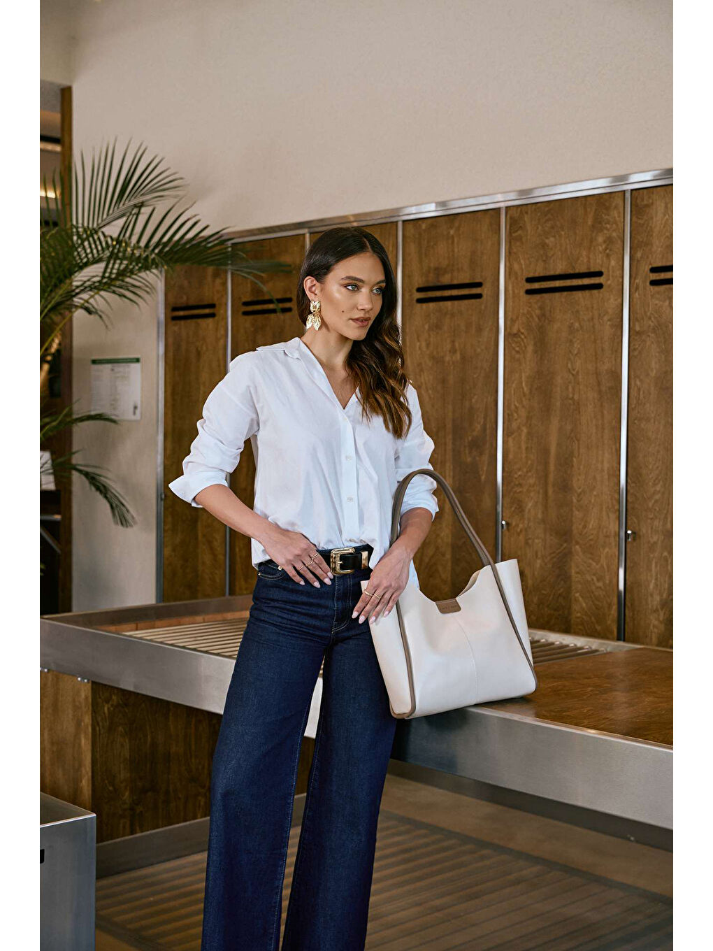 Ekru Tote Büyük Boy Kadın El ve Omuz Çantası-1