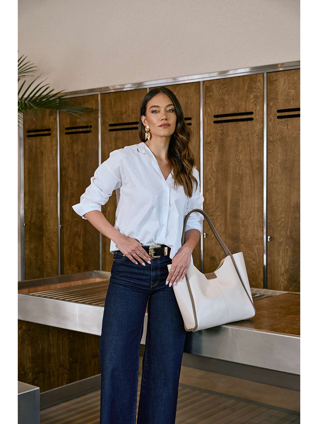 Ekru Tote Büyük Boy Kadın El ve Omuz Çantası-2