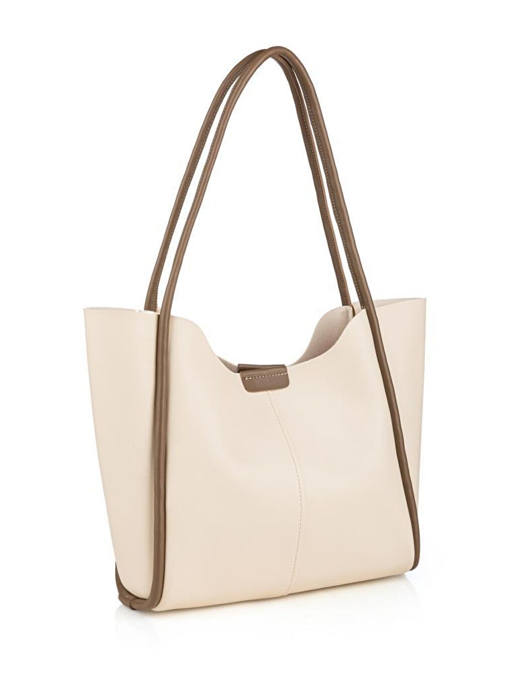 Ekru Tote Büyük Boy Kadın El ve Omuz Çantası-3