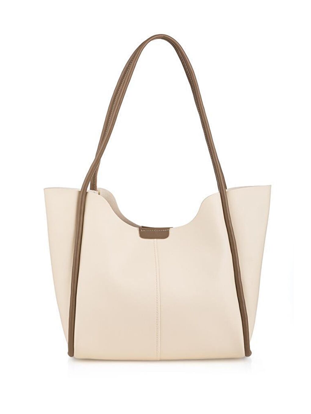 Ekru Tote Büyük Boy Kadın El ve Omuz Çantası-4