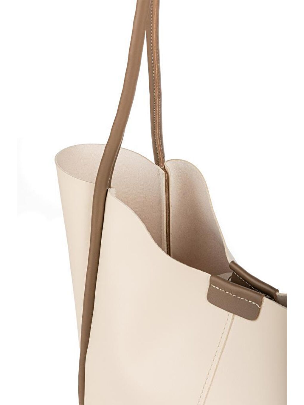 Ekru Tote Büyük Boy Kadın El ve Omuz Çantası-7