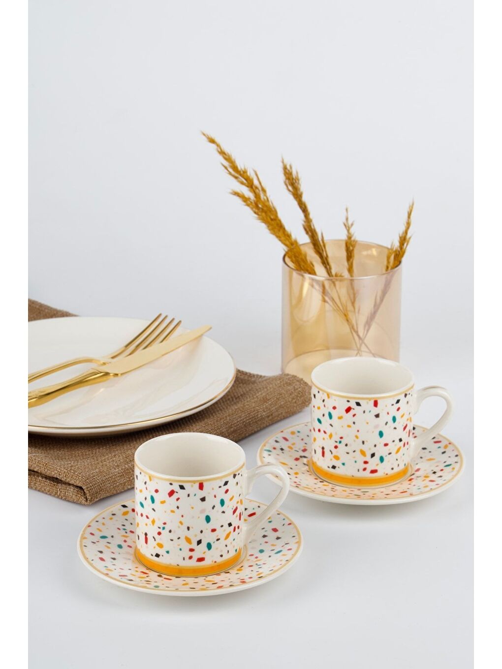 Beyaz Colorful 6 Kişilik Porselen Kahve Fincan Takımı 100 ml-1