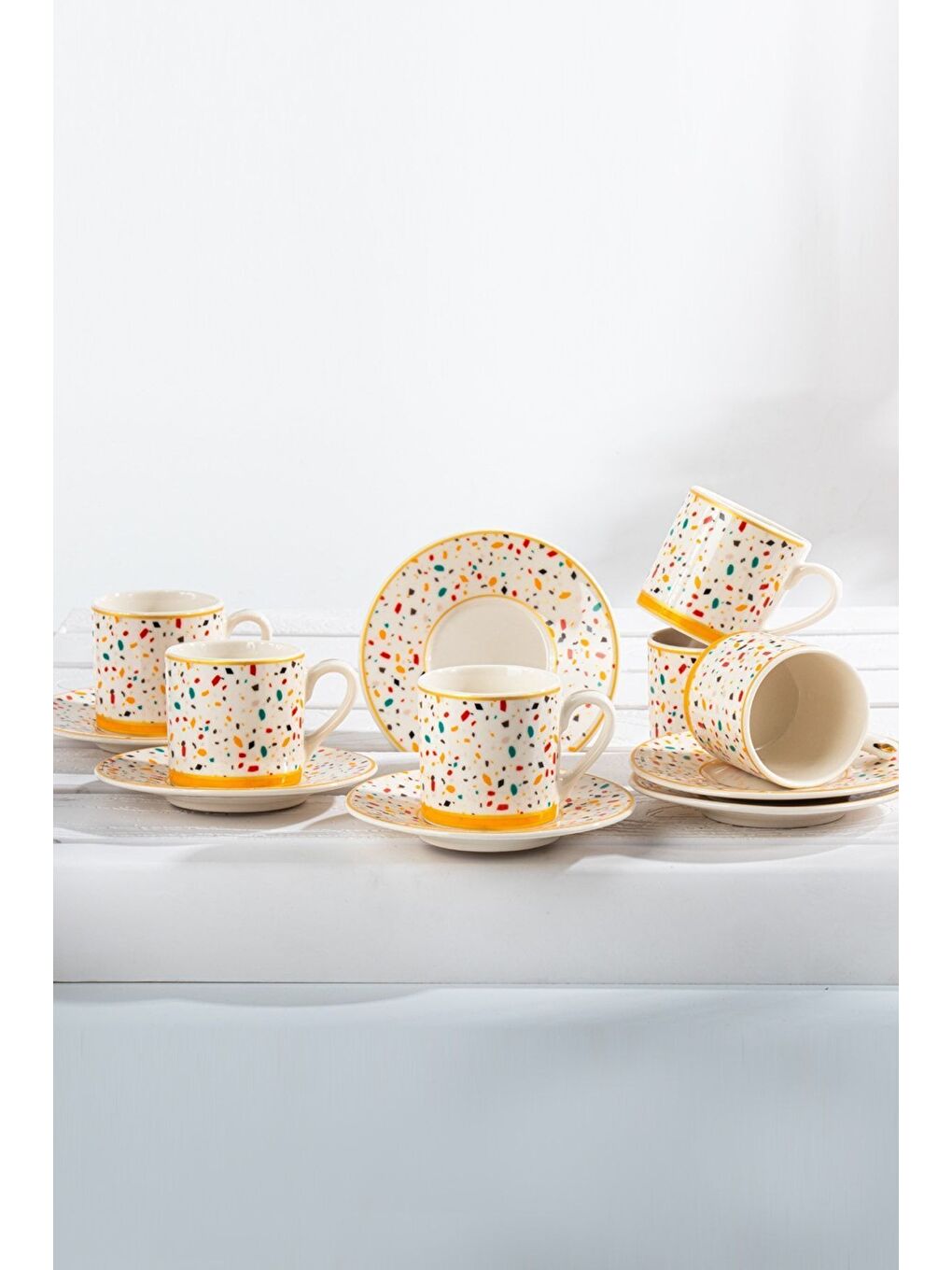 Beyaz Colorful 6 Kişilik Porselen Kahve Fincan Takımı 100 ml-2