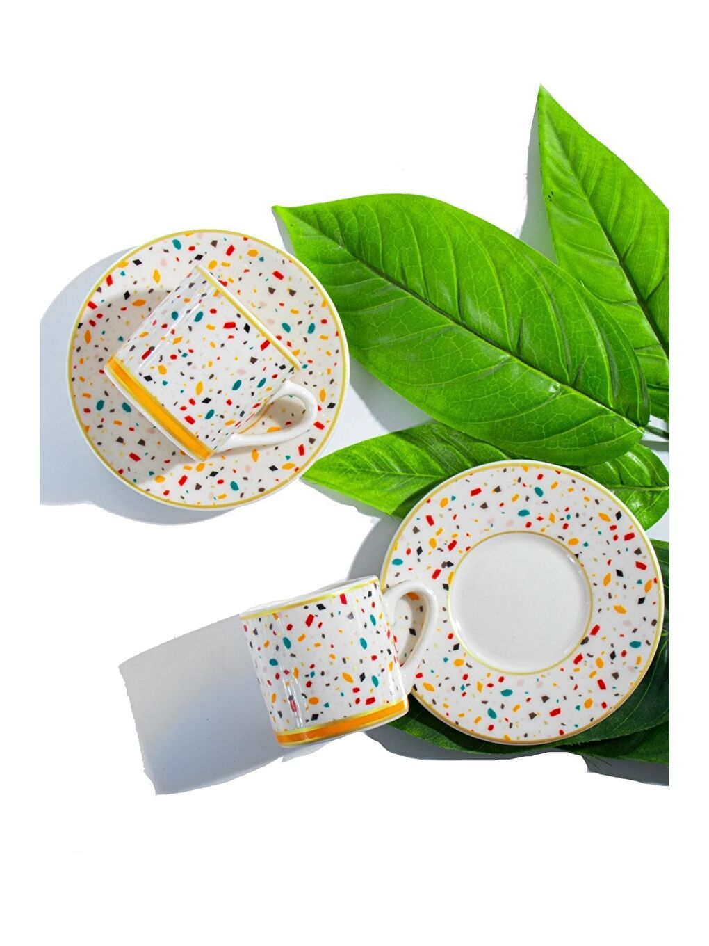 Beyaz Colorful 6 Kişilik Porselen Kahve Fincan Takımı 100 ml-3