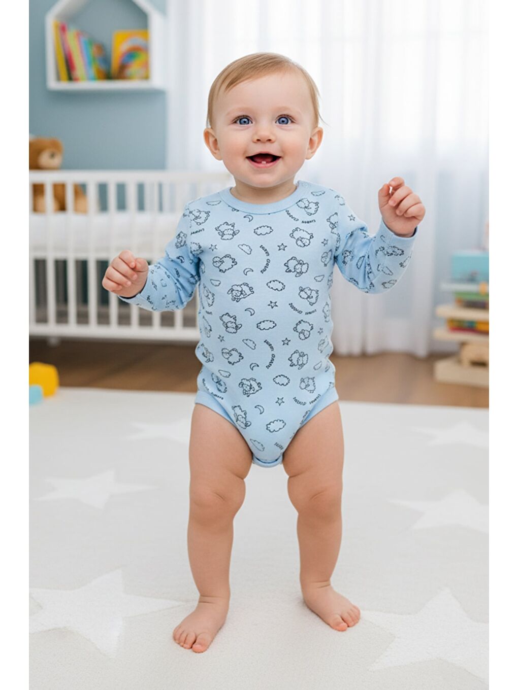 Mavi Yıldız Baskılı Unisex Çocuk Zıbın