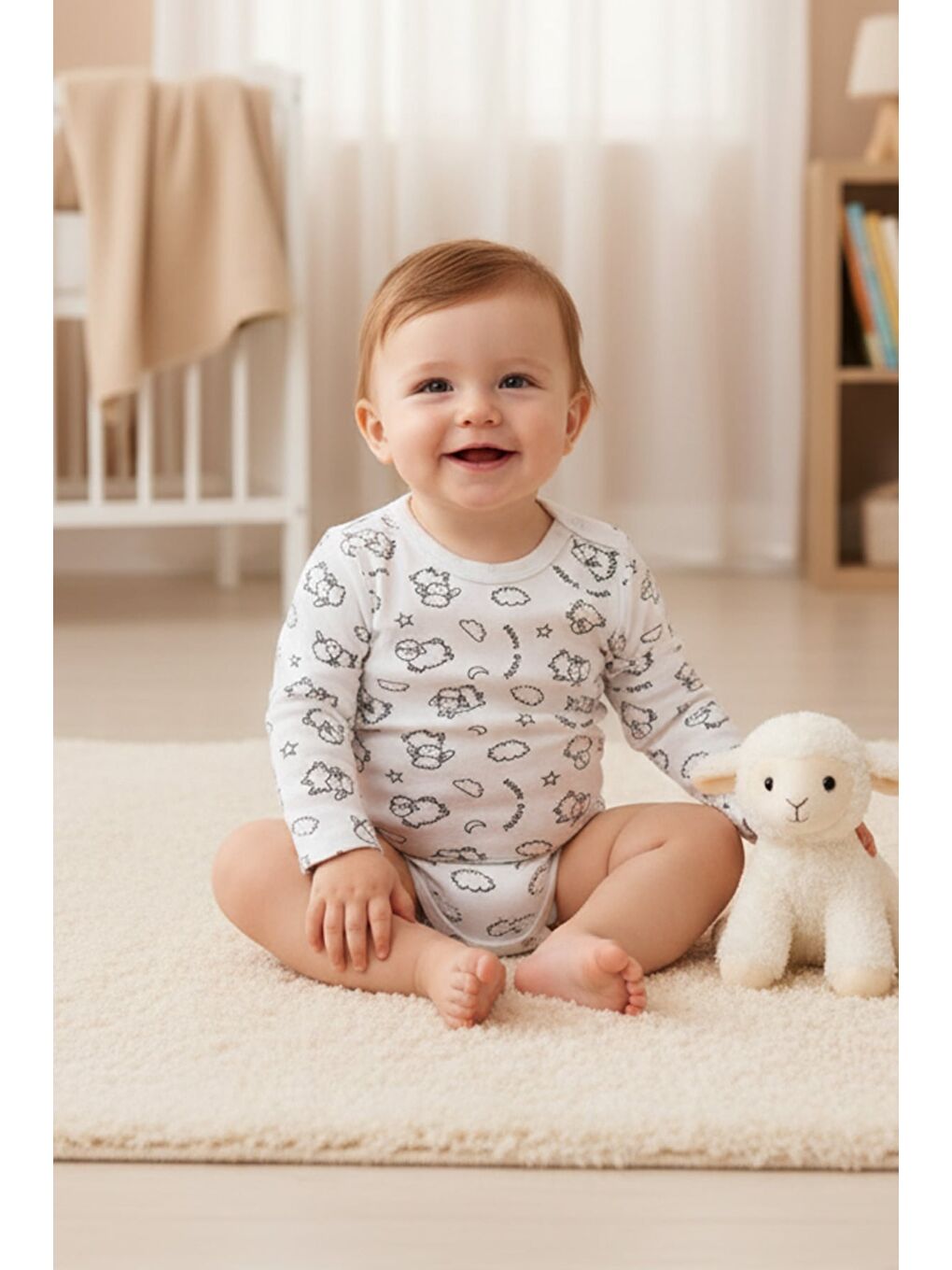 Ekru Yıldız Baskılı Unisex Çocuk Zıbın