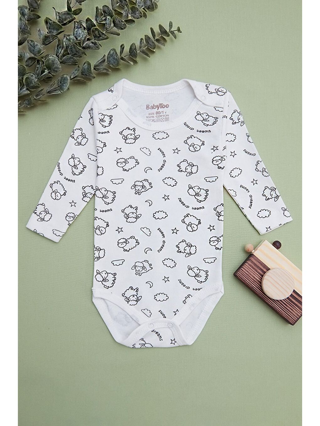 Ekru Yıldız Baskılı Unisex Çocuk Zıbın-1