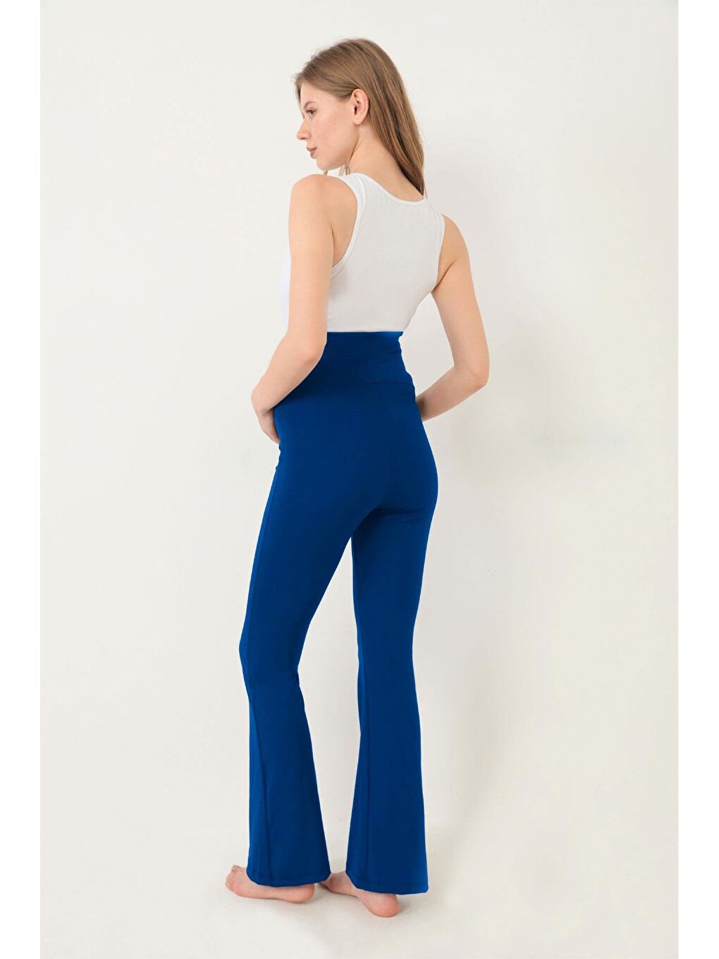 Lacivert Yüksek Bel Hamile İspanyol Paça Kadın Tayt-4