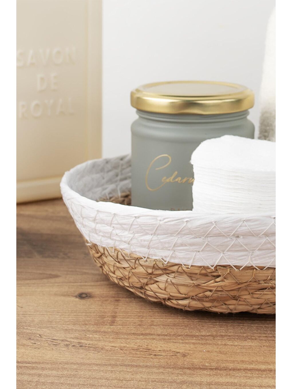 15293 Çok Amaçlı Yuvarlak Dekoratif Hasır Sepet Düzenleyici Organizer Ekmeklik - Beyaz-1