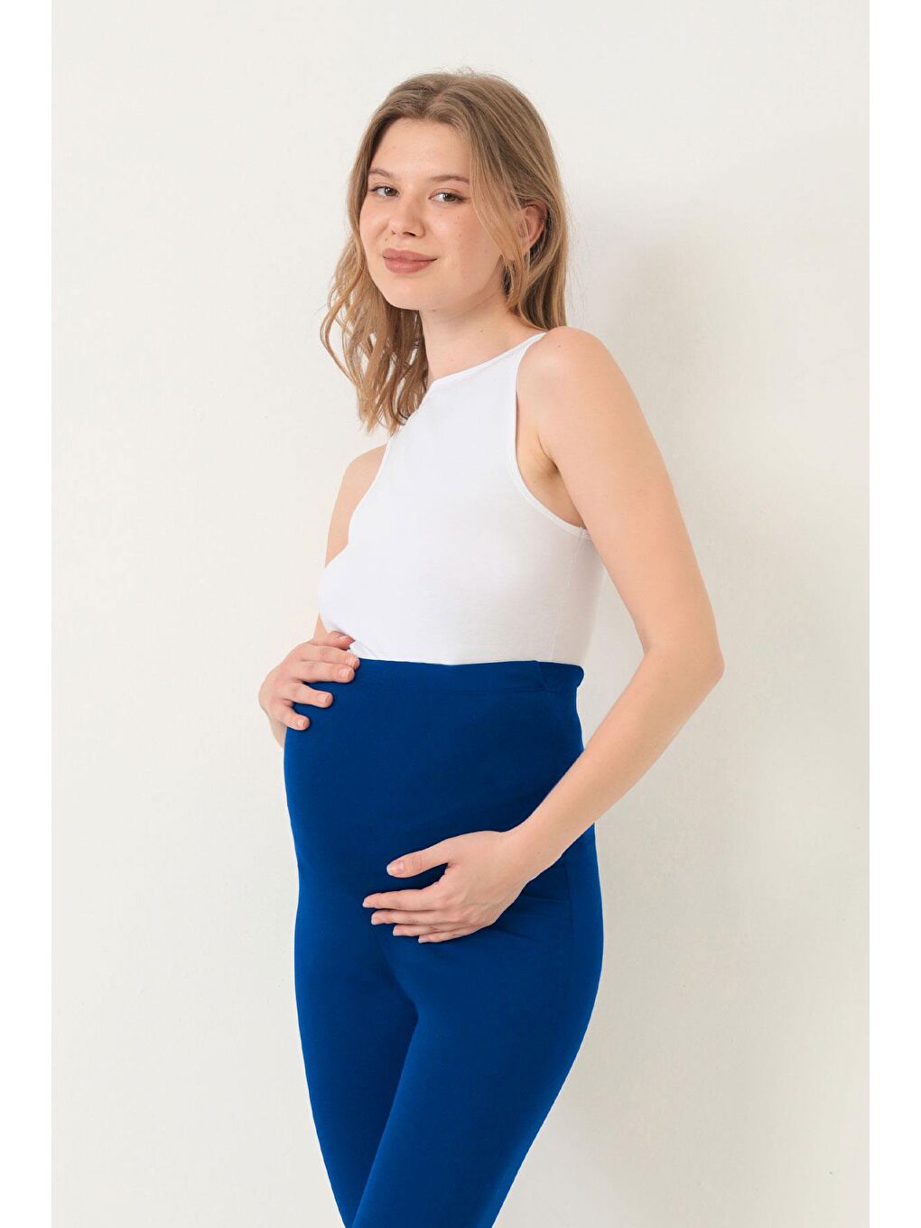Lacivert Yüksek Bel Hamile İspanyol Paça Kadın Tayt-5