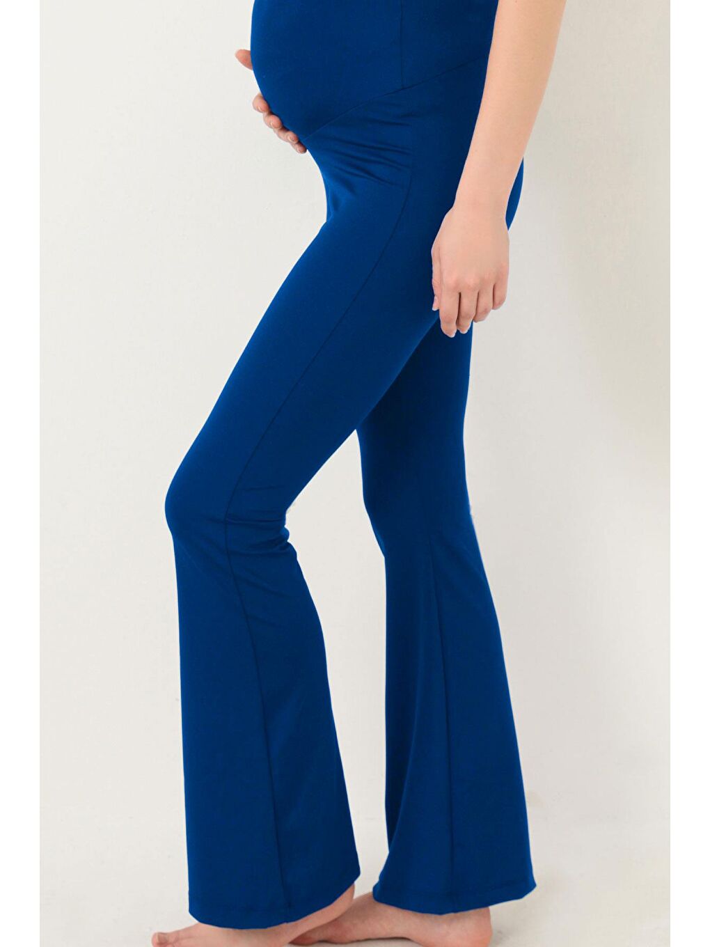 Lacivert Yüksek Bel Hamile İspanyol Paça Kadın Tayt-7