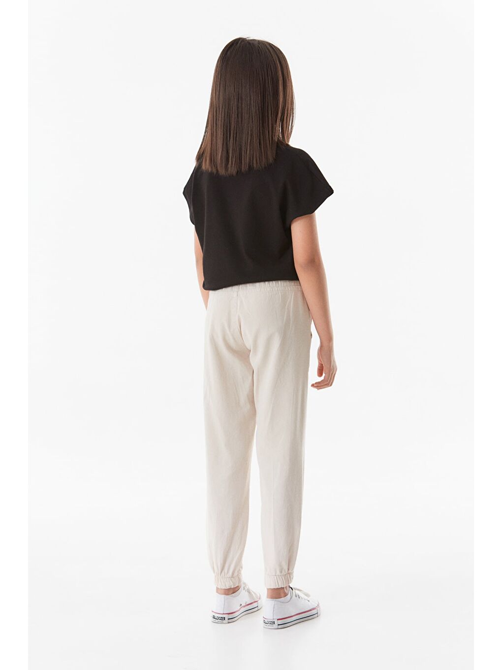 Bej Beli Bağcıklı Jogger Unisex Çocuk Keten Pantolon-2