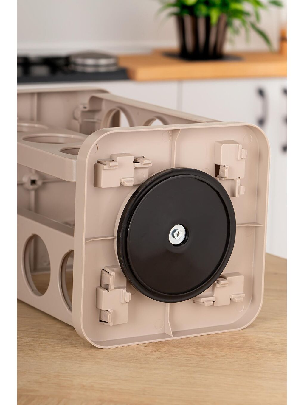 Kahverengi 1078 Kare Döner Standlı Döner Kapaklı Cam Baharatlık-5